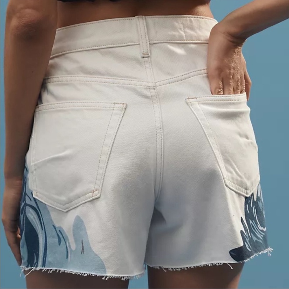 Anthropologie, Pilcro,The Devon Denim Shorts. Blue Ocean Wave Design. - Picture 2 of 10